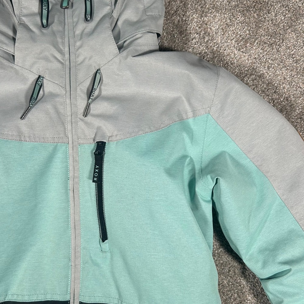 Roxy DryFlight Snowboard Jacket Womens Small Grey Mint Black Colorblock Hooded - Picture 4 of 11